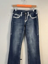 Cowgirl Tuff First Class Bootcut Women's Size 26x33 Denim Blue Jeans Distressed