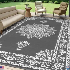 Yamaziot 8x10 Ft Outdoor Rug - Waterproof, Reversible, UV Resistant for Patio