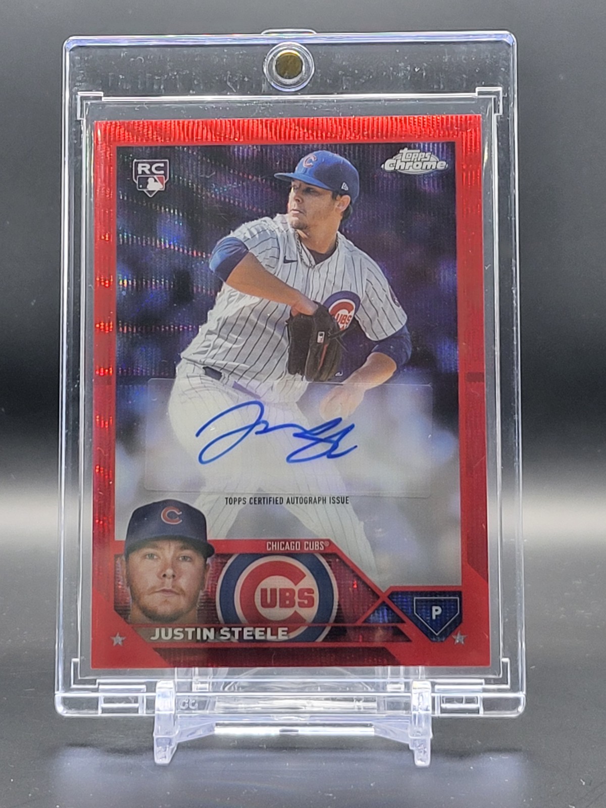 Justin Steele 2023 Topps Chrome Red Wave Refractor RC Rookie Auto /5 SSP Cubs 🔥