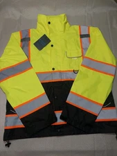 TICONN Safety Rain Jacket , Waterproof Hi Vis Rain Coat, Class III Small