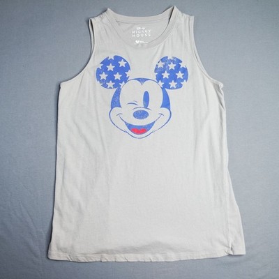 Disney Mickey Mouse Tank Top Shirt Womens Medium Gray Patriotic Winking Summer