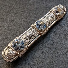 Art Deco Stab Brosche 835 Silber Spinell blau alt c. 1930