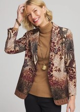 Chico  s Artisanal Print Ponte Blazer Size 4 XL 20 Stretch Career Jacket NWT