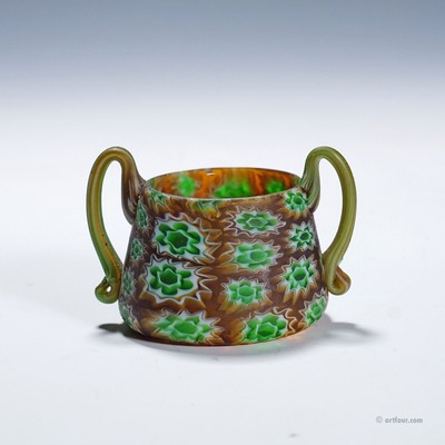Antique Millefiori Bowl with Handles, Fratelli Toso Murano ca. 1900s