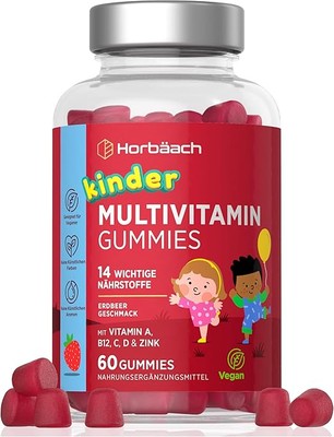 Multivitamin Gummibärchen Kinder, 14 Nährstoffe mit Jod, Zink, B12 & mehr, Vegan