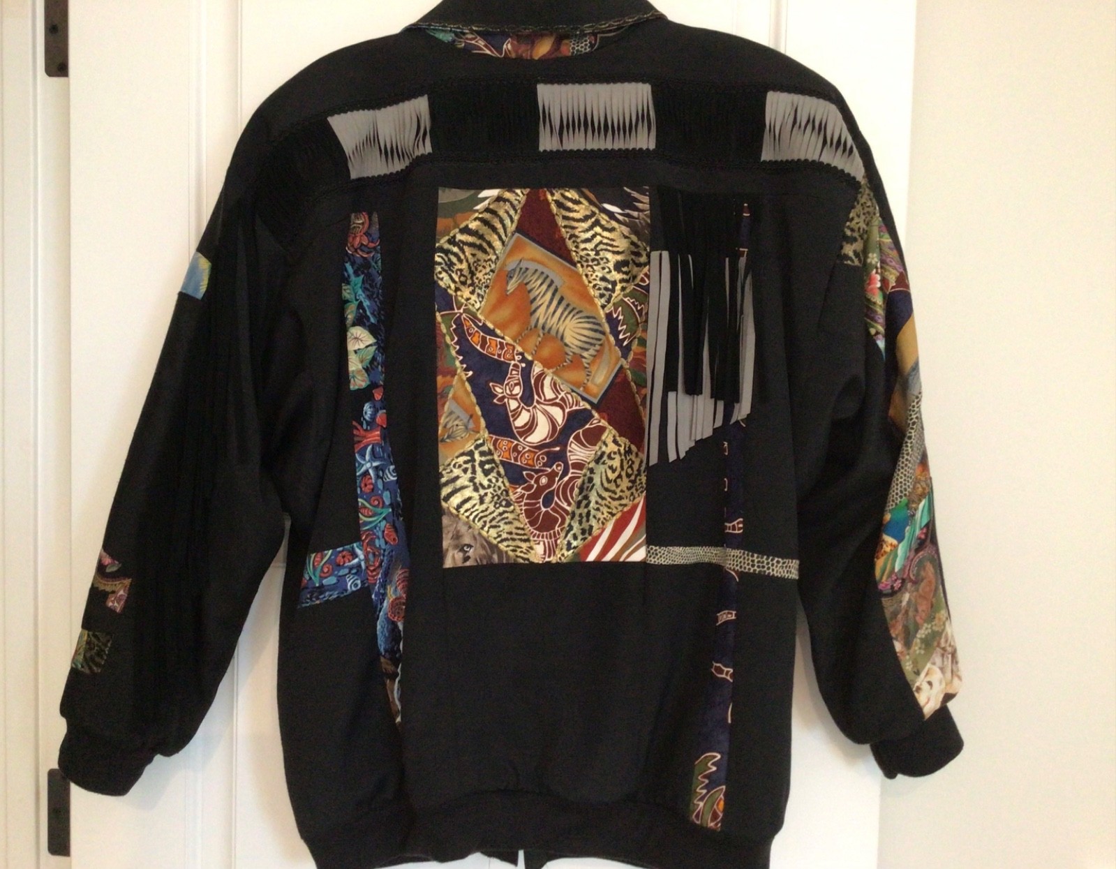 Unique Artsy Jacket Animal Print Patchwork Fringe… - image 6