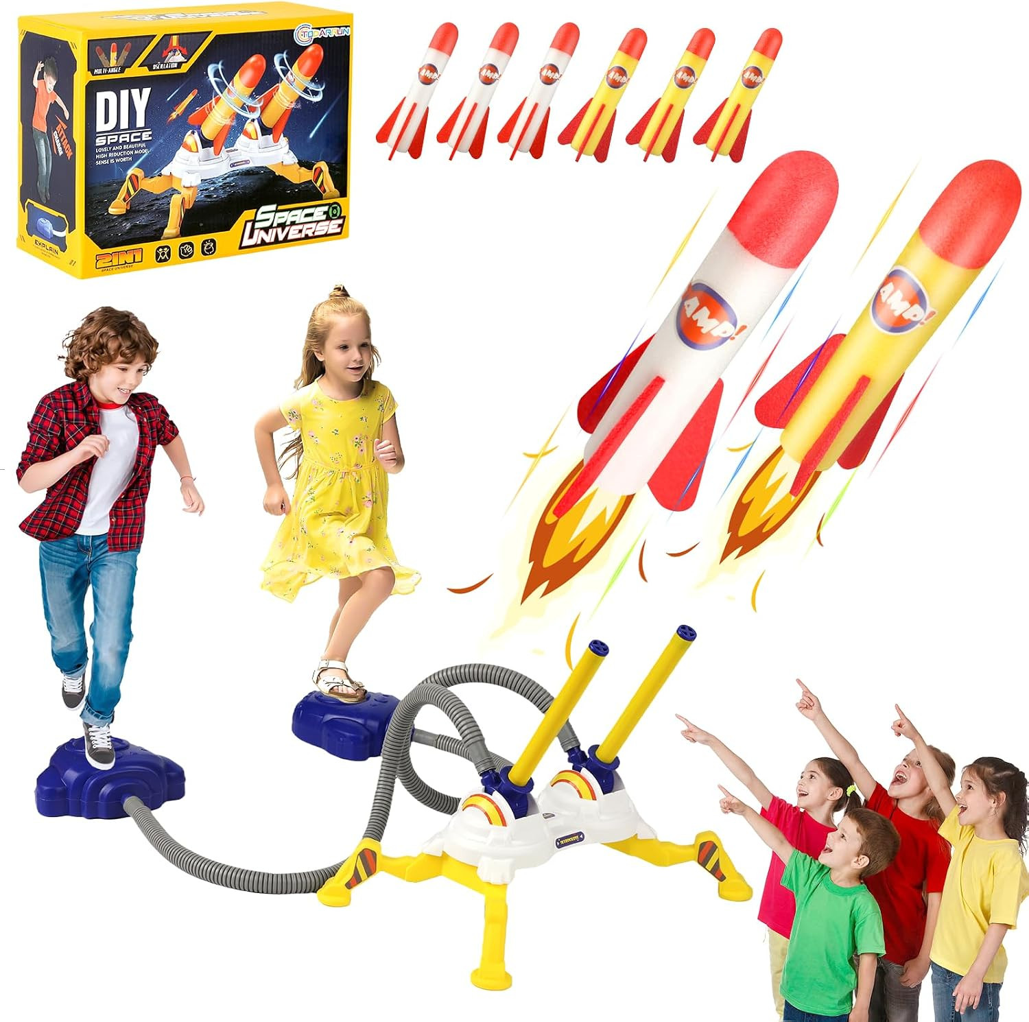 Space Rocket Launcher for Kids,6 Rockets and Multi Player Adjustable Catapult La