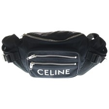 CELINE Large Zipped Belt Bag Logo Print Shoulder Black 198682DMT Used d65119863d