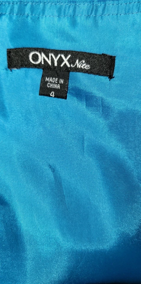 Vestido de graduación gótico coqueta sin tirantes con cuentas metálicas azules de los 90 para mujer talla 4 Foto 3 de 4