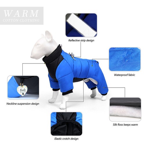 Waterproof Dog Winter Coat with Harness Reflective Warm Jacket Puppy Jumpsuit - Picture 5 of 15