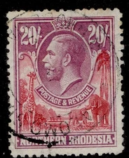NORTHERN RHODESIA GV SG17, 20s carmine-red & rose-purple, USED. Cat £400.