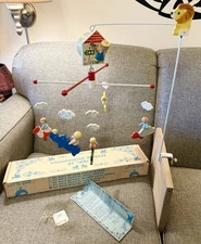 VTG 1960s Irmi Handpainted Wooden Zoo Nursery Musical Mobile Original Box Tags