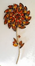 STUNNING! JULIANA 4 1/2" HUGE GOLDEN TOPAZ~ORANGE 3 LAYERS FLOWER FLORALBROOCH