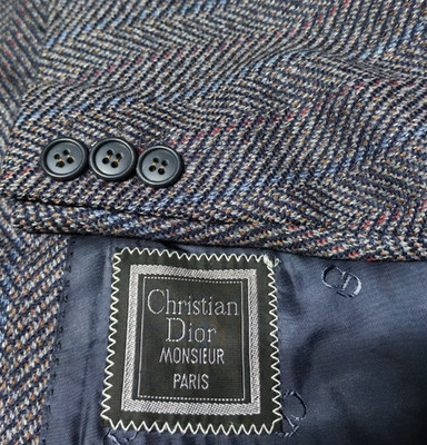Vintage Christian Dior Monsieur Wool Cashmere herringbone jacket blazer 46R 46L