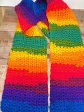 Rainbow Hand-Crocheted Scarf With Vibrant Multicolor Stripes Soft Cozy Stylish