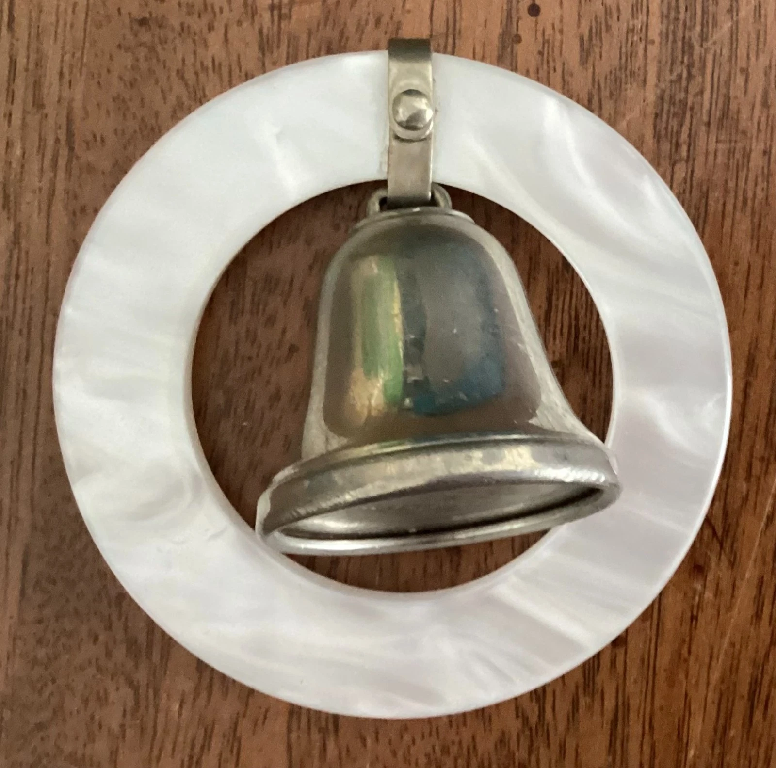 WEB Pewter Teething Ring Bell vintage rattle