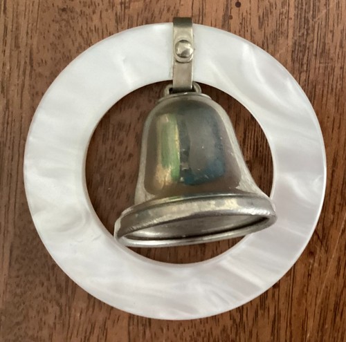 WEB Pewter Teething Ring Bell vintage rattle