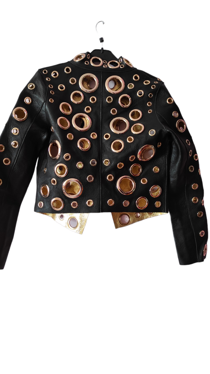 Leather Sheepskin Rivet Metal Circle Hollow Out Cowhide Short Moto
