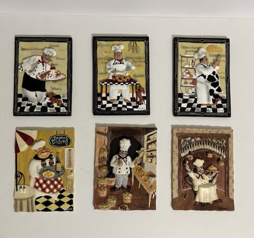 Retro Kitchen Core 3D Bistro Fat Chef Wall Plaques Set Of 6