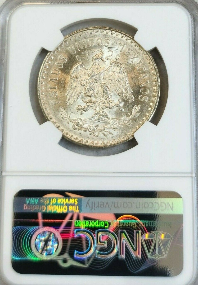 1932 MEXICO SILVER 1 PESO CLOSED 9 NGC MS 64 SCARCE VARIETY BRIGHT