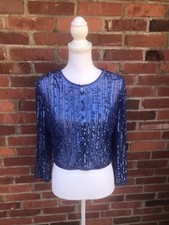 Rosa Clara Couture Long Sleeve Topper Jacket Size 12 Something Blue Sequins
