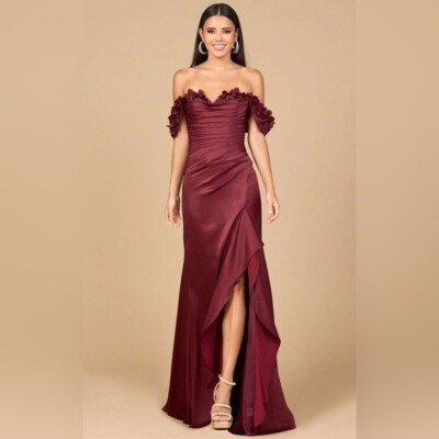 burgundy crepe dress Burgundy Crepe Bodice Gathered Long Dress  Ohmollydress
