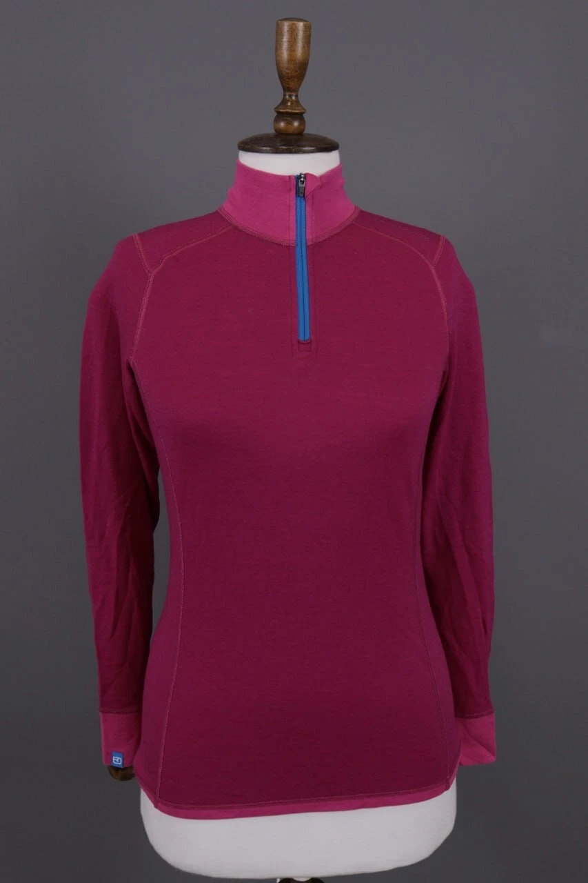 Ortovox Burgundy Pink Lightweight 1/4 Zip Wool Long Sleeve Top Base Layer Size M