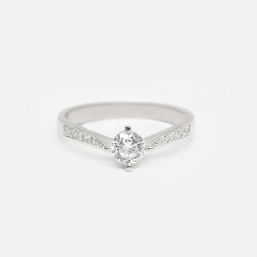 1ct Engagement Ring Round Lab-Created Solitaire Accent White Gold Plated-image