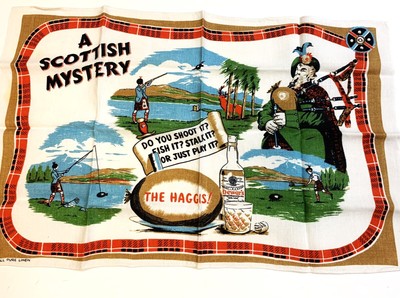 Vintage Linen Tea Towel Scottish Haggis Scotland Joke Towel 29'' x 18 3/4''