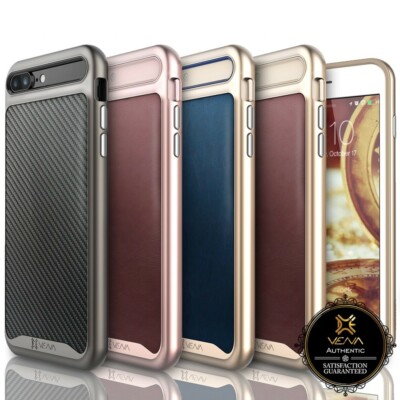 For iPhone 8 Plus 7 Luxury Leather Dual Layer Bumper Shockproof Slim Case Cover