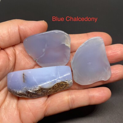 Blue CHALCEDONY Stone From Turkey 3pcs 63.9g Total RARE!!