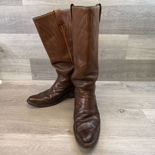 Genuine Joe Hall Vintage Boots Mens 10 Western Stitching Slouch Tall El Paso TX