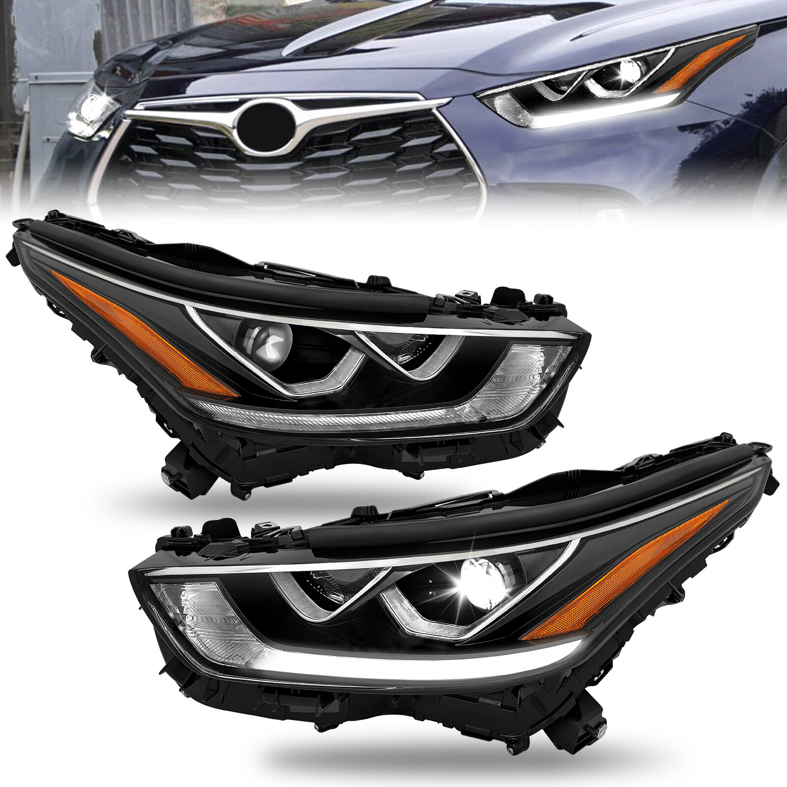 Pair LED Projector Headlight w/ LED DRL For 2020-2023 Toyota Highlander LH RH