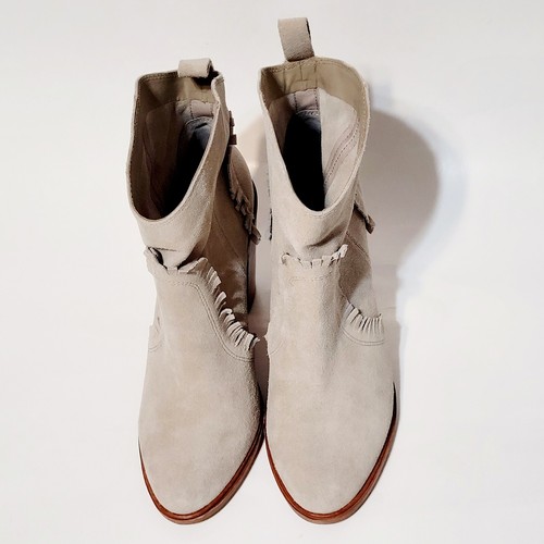 Joie Mathilde Western Ankle Boots Fringe Suede Gray Cream Boho Wms 37.5EU 7.5US - Picture 14 of 24