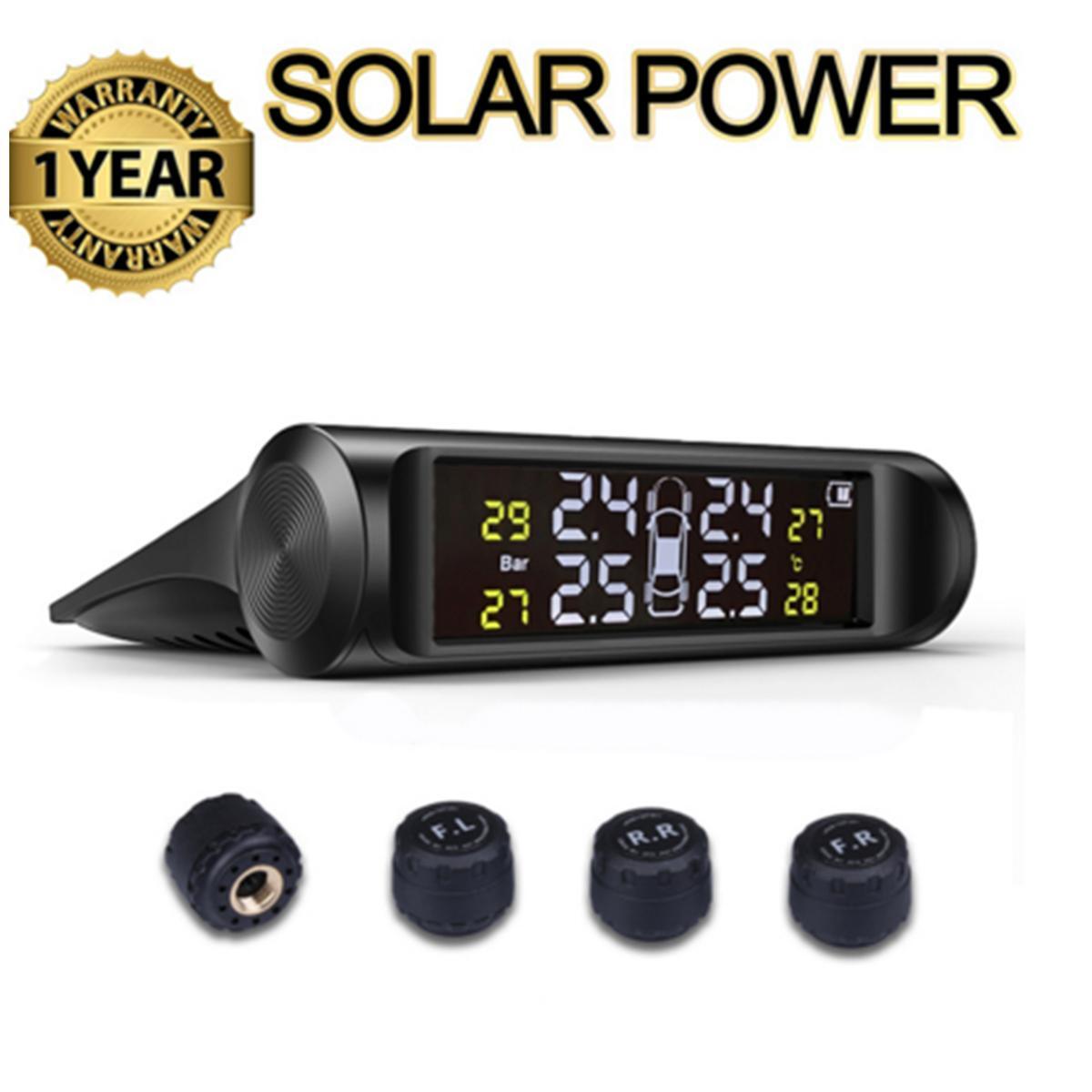 TPMS Car Tire Temp Pressure Monitor Solar Energy Charging w/Sensor Alarm System