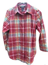 Chaps No Iron Boys Medium Pink Plaid LS Button Up Dress Shirt Preppy