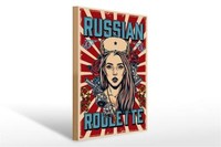 Holzschild Pinup 30X40 Cm Russian Roulette Geschenk Holz Deko Schild Wooden Sign