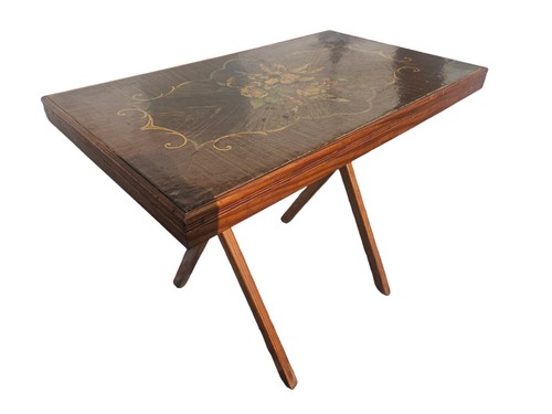 MCM Sturdy 1950s Folding Card Game Table TV Tray Solid Wood Frame - Picture 18 of 19