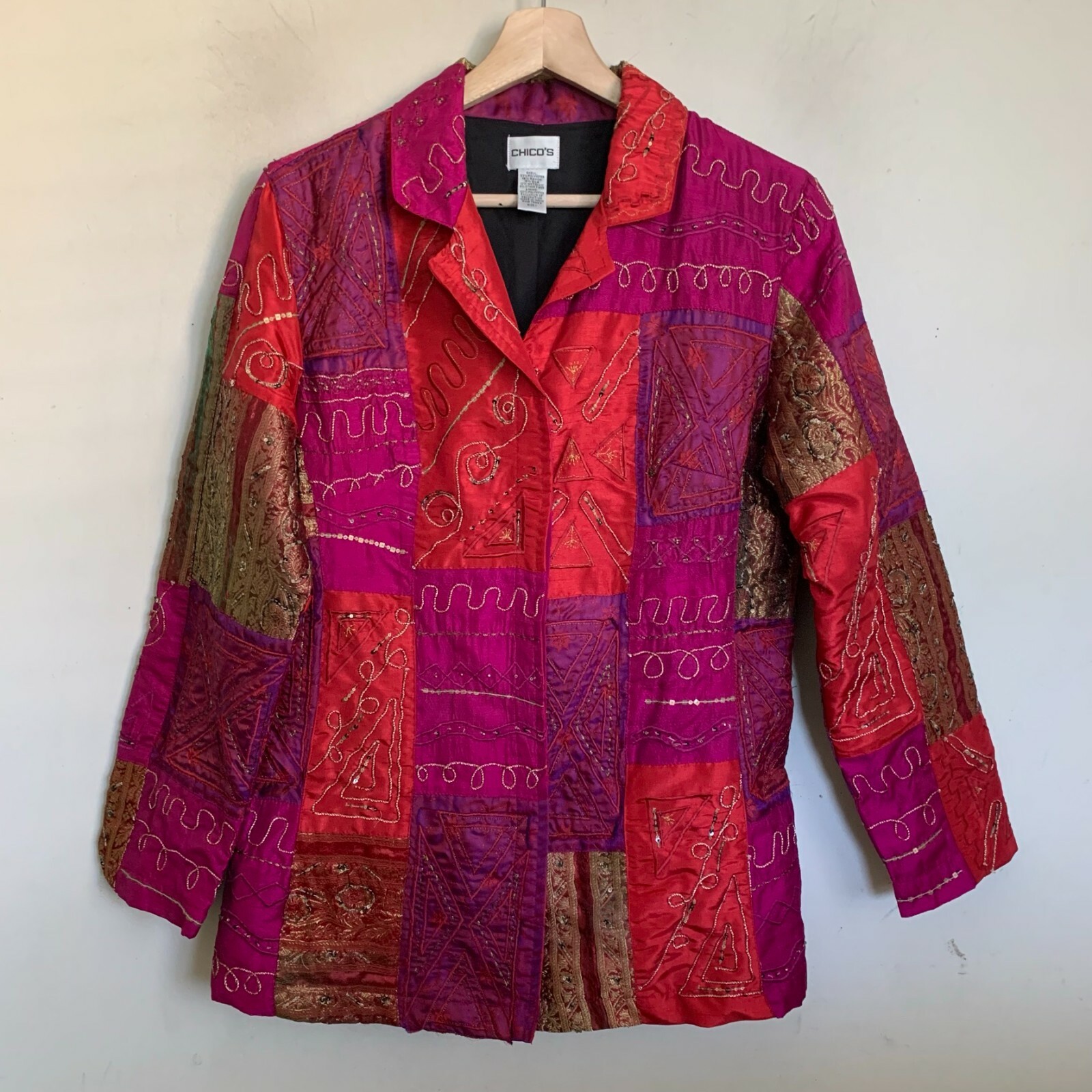 Chico's Jacket Fuchsia Red Multi Patch Embroidere… - image 1