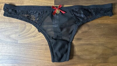 Low Rise  THONG Bikini Panties Daisy Fuentes Size Small Mesh Second Skin Bow