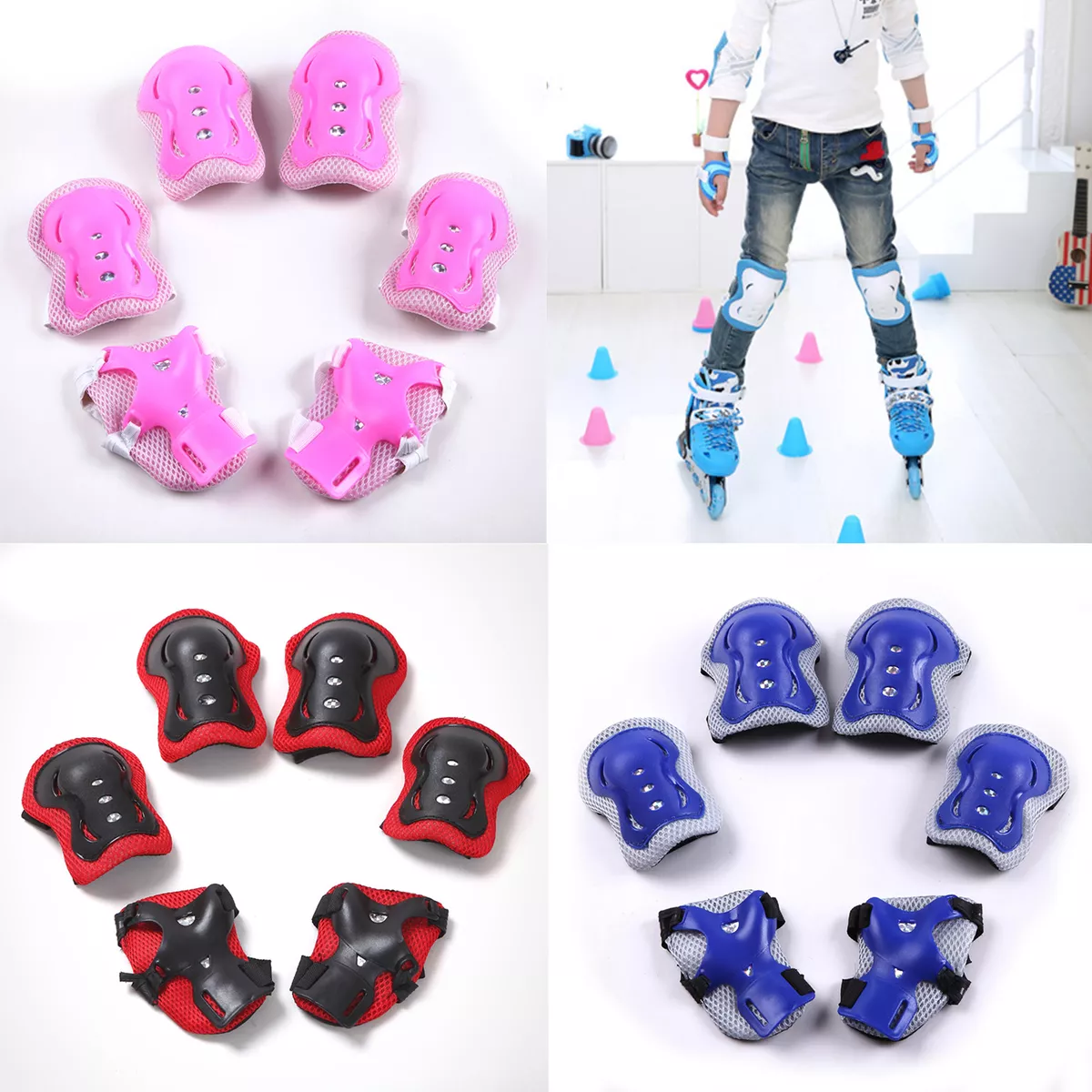 6Pcs/Set Knee Elbow Wrist Guard Protective Sets, Kids Boy Girl