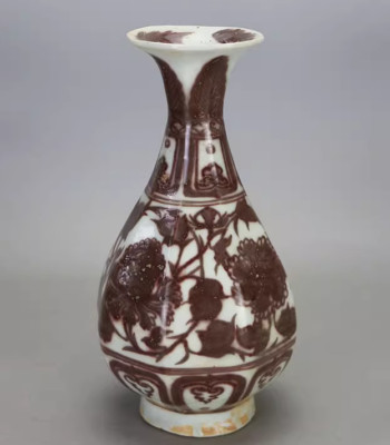 9.8'' China Ceramics Porcelain Red Glaze Flower Pattern Octagonal Bottle Vase Jar