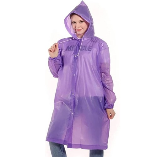 Purple Raincoat Waterproof Poncho Adult Reusable Hiking Emergency Rain Hooded UK - Picture 4 of 6