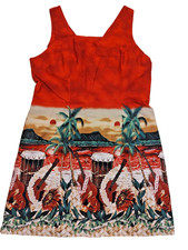 Island Aloha Wear Dress Hawaiian Beach Scene Size 2XL Sleeveless Sheath Tropical