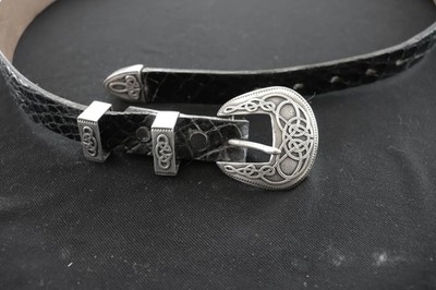 Vintage Genuine Crocodile Sterling Silver Buckle Belt Native American GWS Maker Vintage J.DEEGAN Sterling Silver 925 ALLIGATOR Crocodile  main image 3