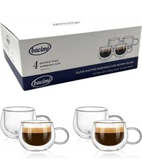 Bacimi Double Wall Insulated Borosilicate Glass Espresso cups 3.5oz /100ml 4pack