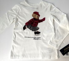 NWT, GIRLS Polo Ralph Lauren Cream Polo Bear T-Shirt. Size L 12-14 . Eu 150