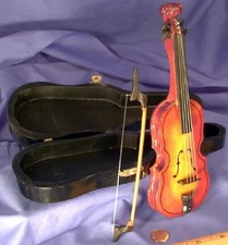 Beautiful 1980s Miniature Wood VIOLIN, Bow CASE Hollow Body Hand Crafted