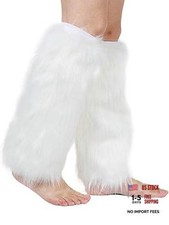 Women's Faux Fur Leg Warmers, Plush Soft Furry Fluffy Winter Long Boot White