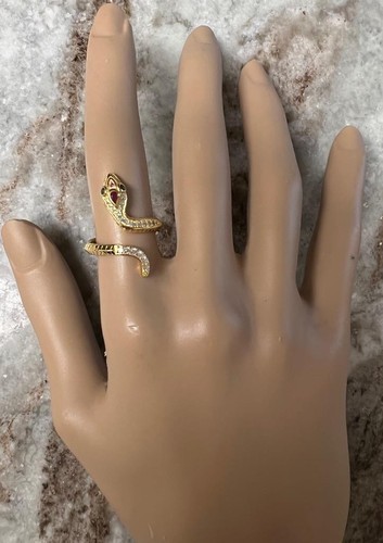 Genuine Ruby Diamond Emerald Coiled Snake Ring 14K Yellow Gold on solid 925 coil - Picture 6 of 16